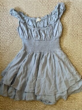 Urban Outfitters Dusty Blue Smocked Romper with Ruffle Straps